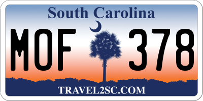 SC license plate MOF378