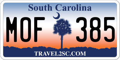 SC license plate MOF385