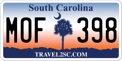 SC license plate MOF398