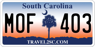SC license plate MOF403