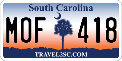 SC license plate MOF418
