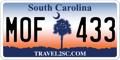 SC license plate MOF433