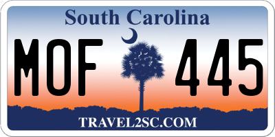 SC license plate MOF445