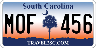 SC license plate MOF456
