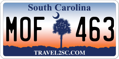 SC license plate MOF463