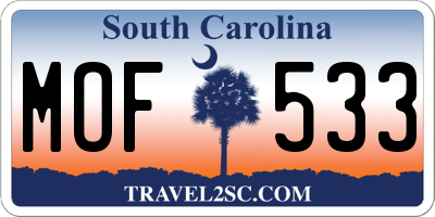 SC license plate MOF533