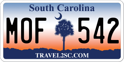 SC license plate MOF542