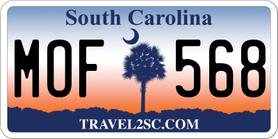 SC license plate MOF568