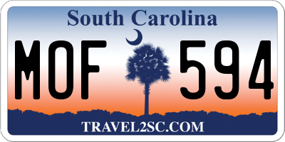 SC license plate MOF594