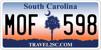 SC license plate MOF598
