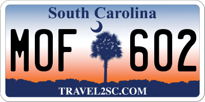 SC license plate MOF602