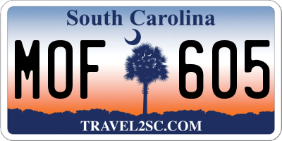 SC license plate MOF605
