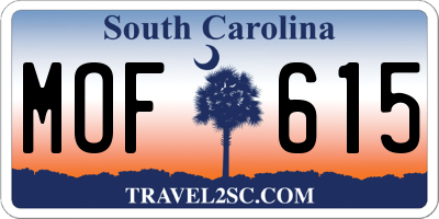 SC license plate MOF615