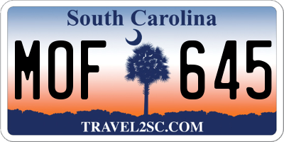 SC license plate MOF645