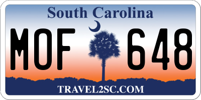 SC license plate MOF648