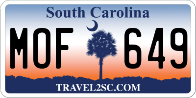 SC license plate MOF649