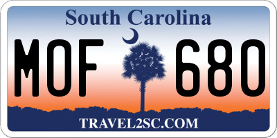 SC license plate MOF680