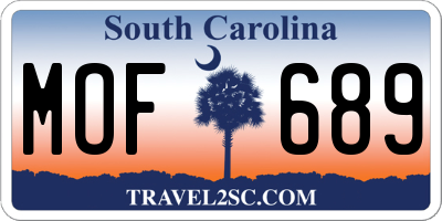 SC license plate MOF689