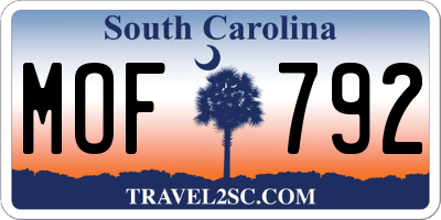 SC license plate MOF792