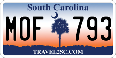 SC license plate MOF793