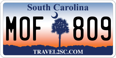SC license plate MOF809