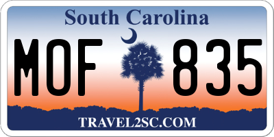 SC license plate MOF835