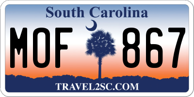 SC license plate MOF867