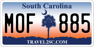 SC license plate MOF885