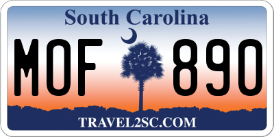 SC license plate MOF890