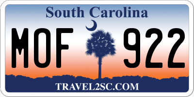 SC license plate MOF922