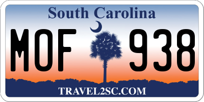 SC license plate MOF938