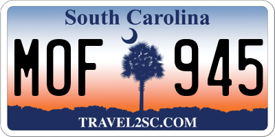 SC license plate MOF945