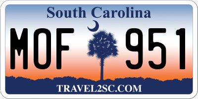 SC license plate MOF951