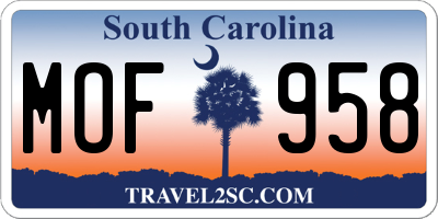 SC license plate MOF958