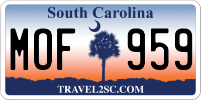 SC license plate MOF959
