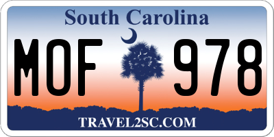 SC license plate MOF978
