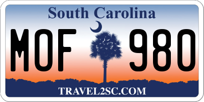 SC license plate MOF980