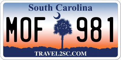 SC license plate MOF981