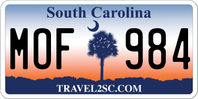 SC license plate MOF984