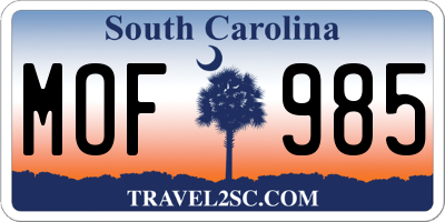 SC license plate MOF985