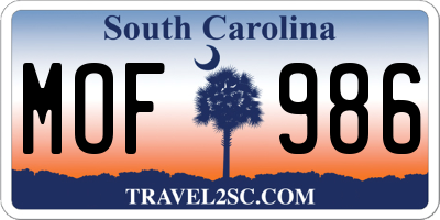 SC license plate MOF986