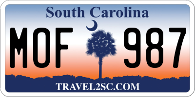 SC license plate MOF987