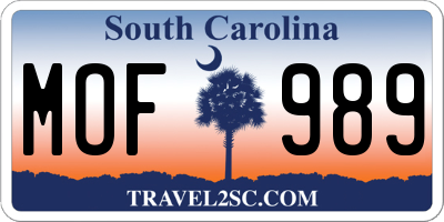 SC license plate MOF989