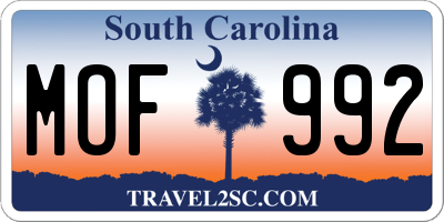 SC license plate MOF992