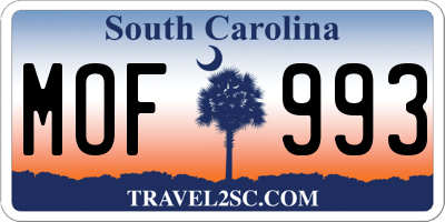 SC license plate MOF993