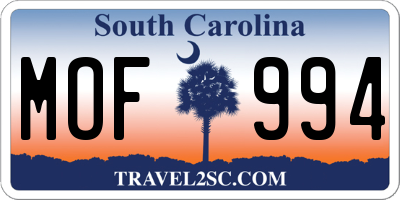 SC license plate MOF994
