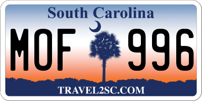 SC license plate MOF996