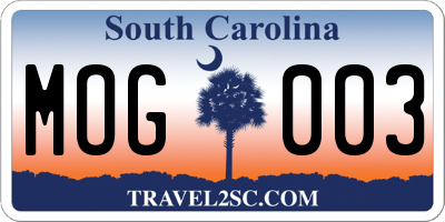 SC license plate MOG003
