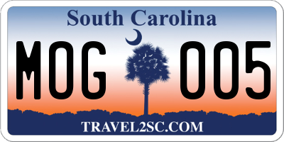 SC license plate MOG005