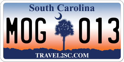 SC license plate MOG013